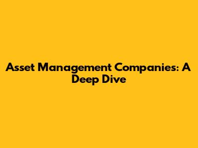 Asset Management Companies: A Deep Dive