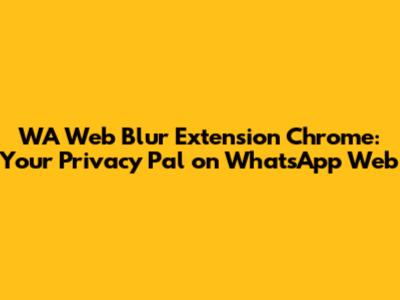 WA Web Blur Extension Chrome: Your Privacy Pal on WhatsApp Web